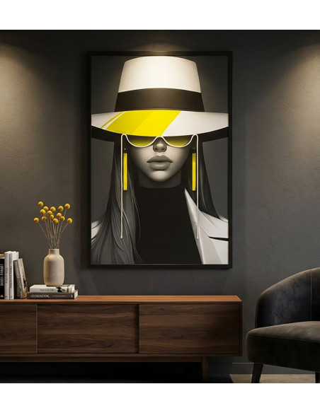 Grande Toile murale lumineuse LED Pop art Femme chic Cadre noir 80x120 Margot 