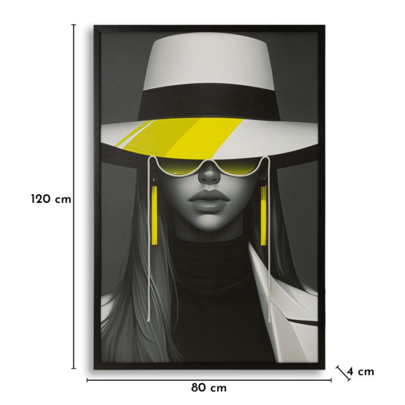 Grande Toile murale lumineuse LED Pop art Femme chic Cadre noir 80x120 Margot 