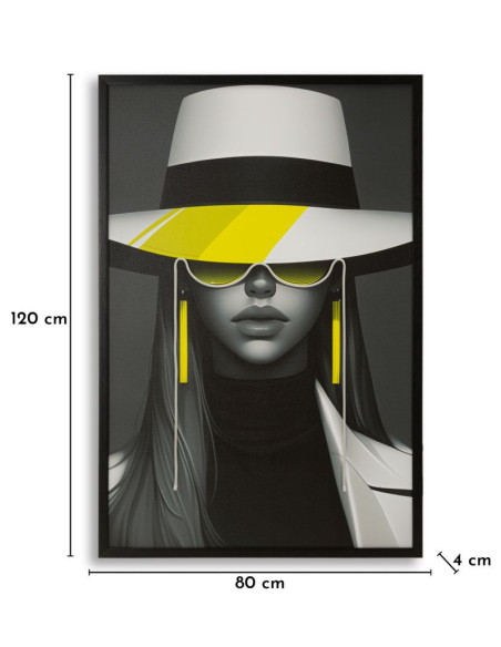 Grande Toile murale lumineuse LED Pop art Femme chic Cadre noir 80x120 Margot 