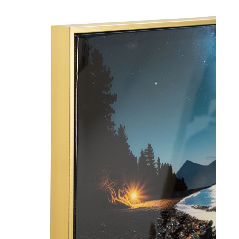 Toile murale Plage nocturne avec strass Cadre doré 60x90 Finition laquée Colors B 