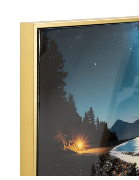 Toile murale Plage nocturne avec strass Cadre doré 60x90 Finition laquée Colors B 