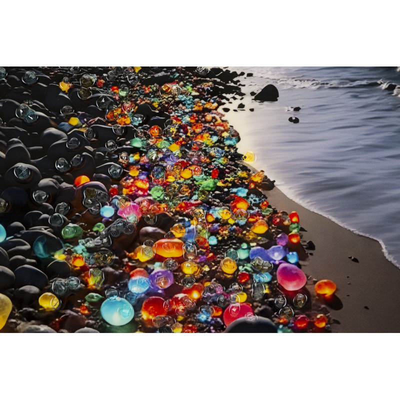 Toile murale Plage nocturne avec strass Cadre doré 60x90 Finition laquée Colors B 