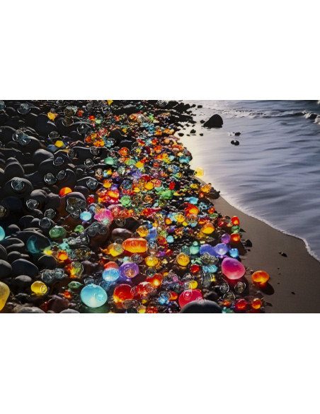 Toile murale Plage nocturne avec strass Cadre doré 60x90 Finition laquée Colors B 