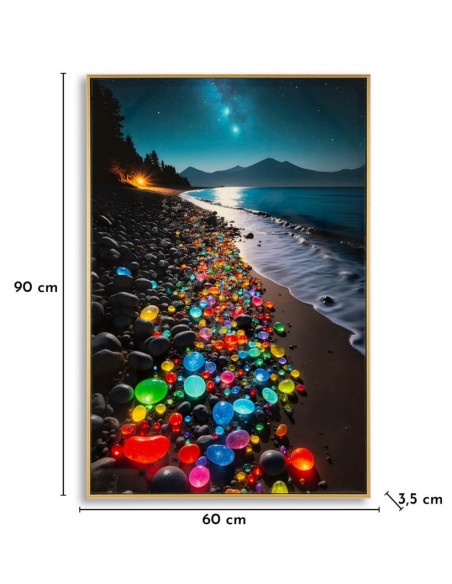 Toile murale Plage nocturne avec strass Cadre doré 60x90 Finition laquée Colors B 