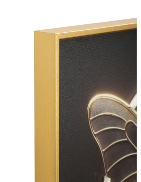 Toile murale lumineuse LED Papillon & Fleurs Cadre doré 50x50 Finition laquée Butterfly 