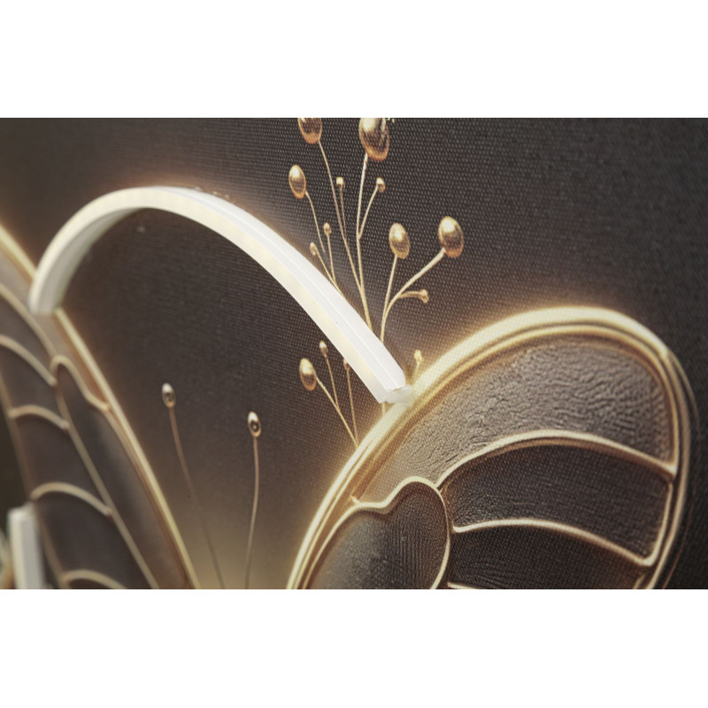 Toile murale lumineuse LED Papillon & Fleurs Cadre doré 50x50 Finition laquée Butterfly 