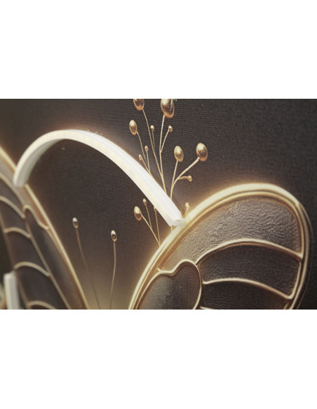Toile murale lumineuse LED Papillon & Fleurs Cadre doré 50x50 Finition laquée Butterfly 