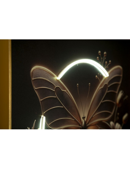 Toile murale lumineuse LED Papillon & Fleurs Cadre doré 50x50 Finition laquée Butterfly 