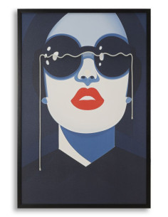 Grande Toile murale lumineuse LED Femme Lunettes Cadre noir 80x120 Cacille 
