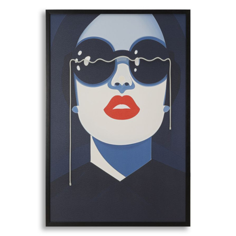 Grande Toile murale lumineuse LED Femme Lunettes Cadre noir 80x120 Cacille 