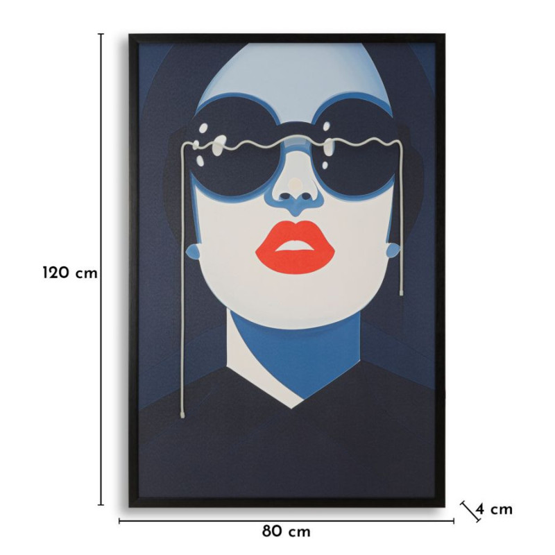Grande Toile murale lumineuse LED Femme Lunettes Cadre noir 80x120 Cacille 
