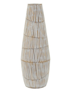 Grand Vase Style ethnique Conique H 47 cm Résine Blanc Patiné Hanoi 