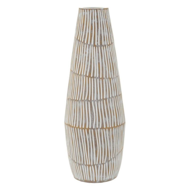 Grand Vase Style ethnique Conique H 47 cm Résine Blanc Patiné Hanoi 