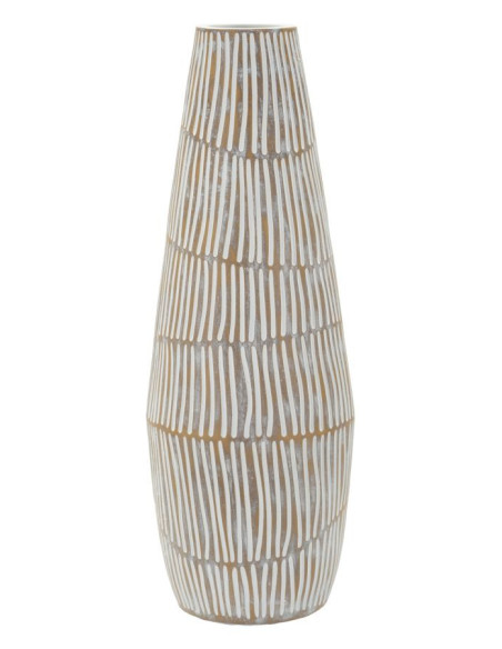 Grand Vase Style ethnique Conique H 47 cm Résine Blanc Patiné Hanoi 