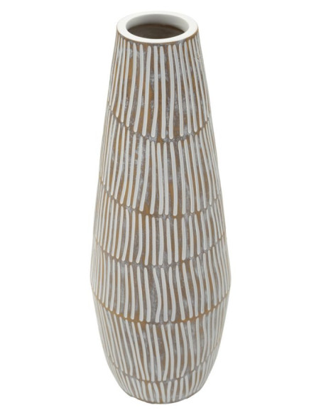Grand Vase Style ethnique Conique H 47 cm Résine Blanc Patiné Hanoi 