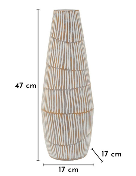 Grand Vase Style ethnique Conique H 47 cm Résine Blanc Patiné Hanoi 