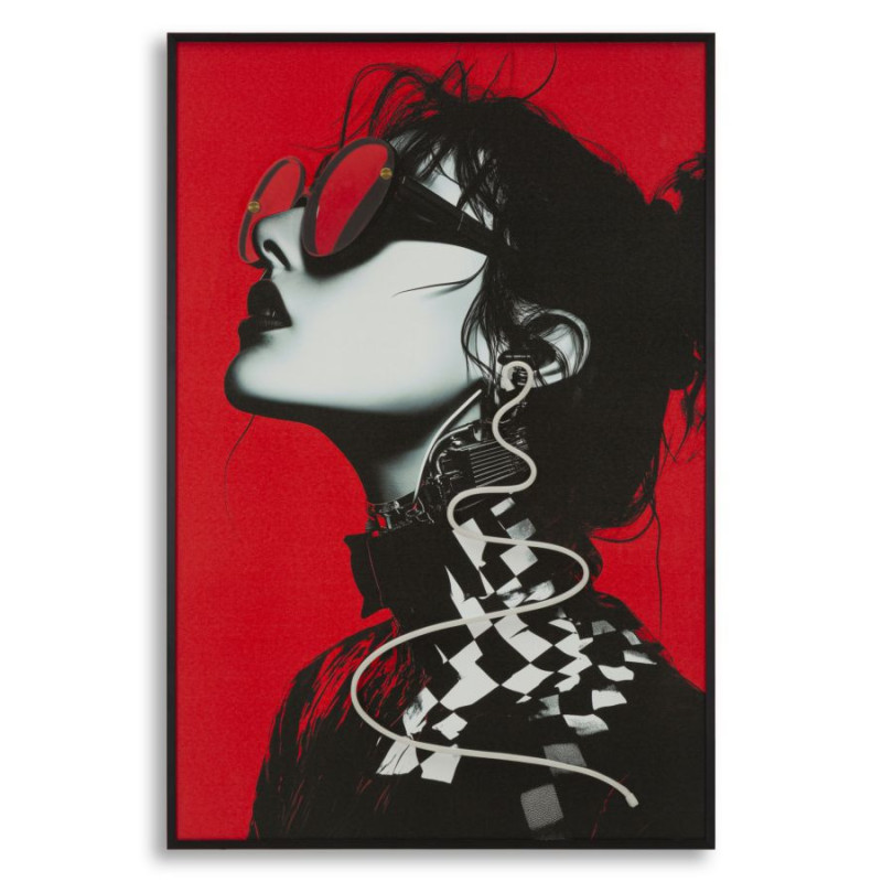 Toile murale lumineuse LED Pop art Femme Cadre noir 60x90 Finition 3D Psyco B 