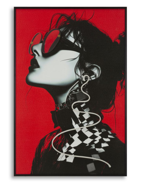 Toile murale lumineuse LED Pop art Femme Cadre noir 60x90 Finition 3D Psyco B 