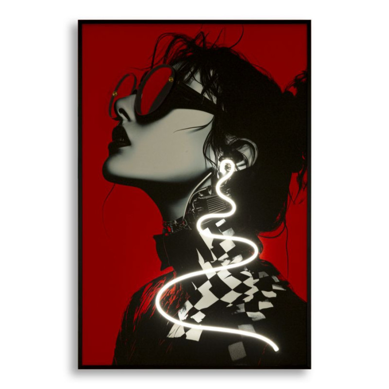 Toile murale lumineuse LED Pop art Femme Cadre noir 60x90 Finition 3D Psyco B 