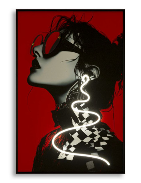 Toile murale lumineuse LED Pop art Femme Cadre noir 60x90 Finition 3D Psyco B 