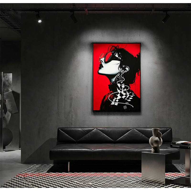 Toile murale lumineuse LED Pop art Femme Cadre noir 60x90 Finition 3D Psyco B 