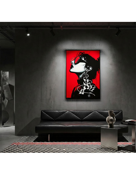 Toile murale lumineuse LED Pop art Femme Cadre noir 60x90 Finition 3D Psyco B 