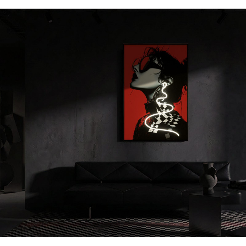 Toile murale lumineuse LED Pop art Femme Cadre noir 60x90 Finition 3D Psyco B 