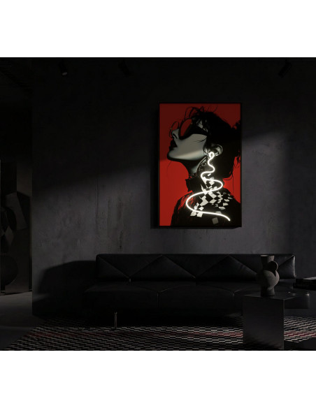 Toile murale lumineuse LED Pop art Femme Cadre noir 60x90 Finition 3D Psyco B 