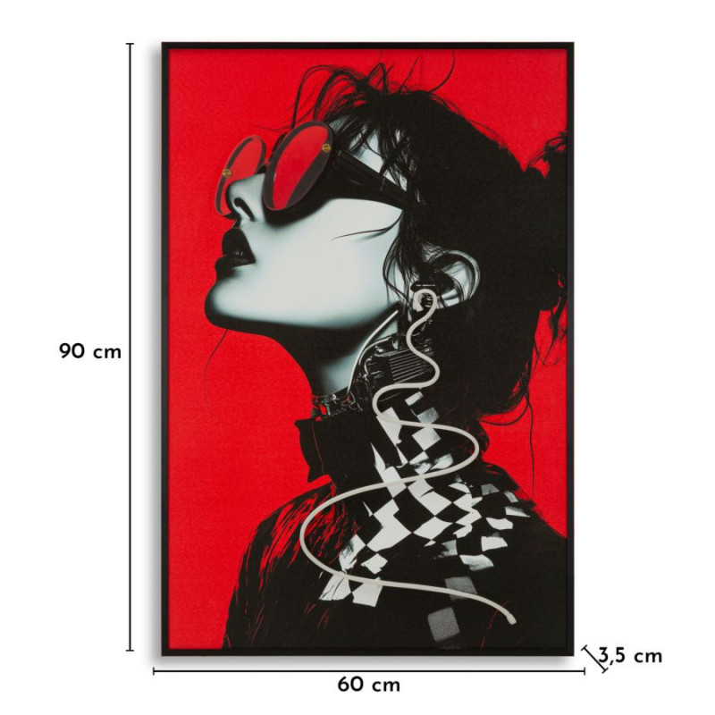 Toile murale lumineuse LED Pop art Femme Cadre noir 60x90 Finition 3D Psyco B 