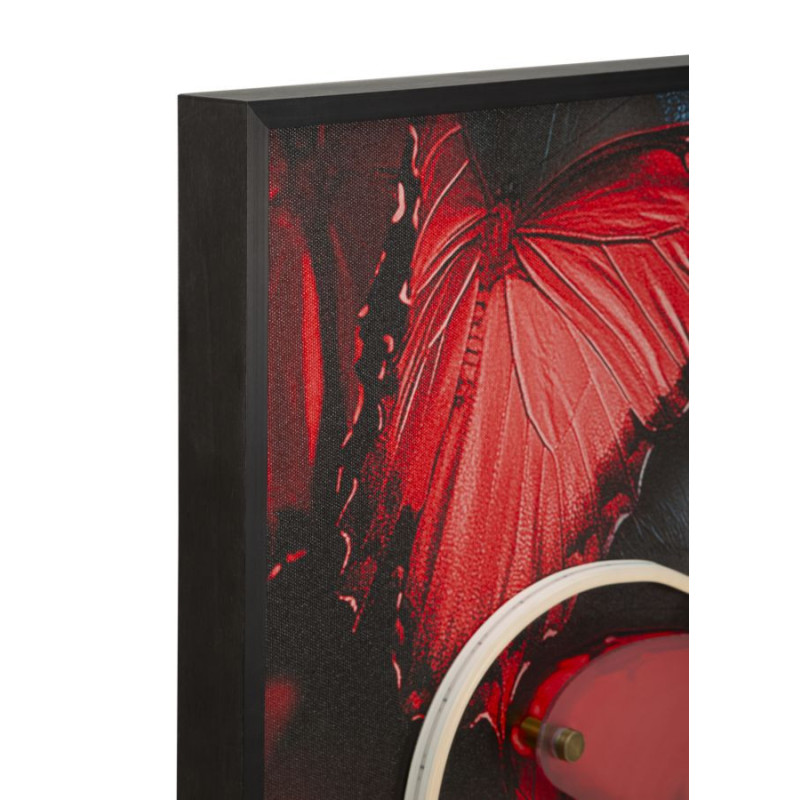 Toile murale lumineuse LED Femme papillons Cadre noir 60x90 Finition 3D Butterflies 