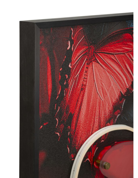 Toile murale lumineuse LED Femme papillons Cadre noir 60x90 Finition 3D Butterflies 