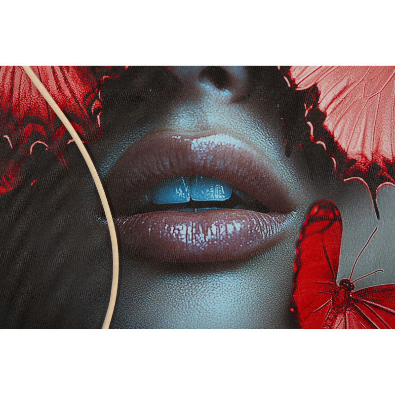 Toile murale lumineuse LED Femme papillons Cadre noir 60x90 Finition 3D Butterflies 