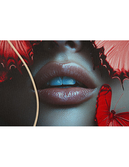 Toile murale lumineuse LED Femme papillons Cadre noir 60x90 Finition 3D Butterflies 