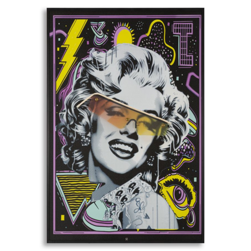 Toile murale lumineuse LED Pop art Cadre noir 60x90 Finition 3D Marilyn Monroe 
