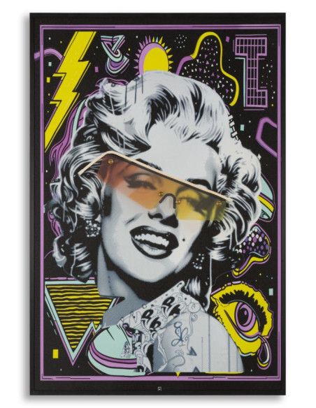 Toile murale lumineuse LED Pop art Cadre noir 60x90 Finition 3D Marilyn Monroe 