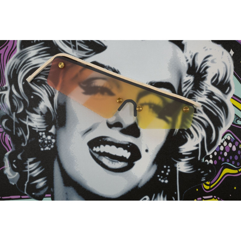 Toile murale lumineuse LED Pop art Cadre noir 60x90 Finition 3D Marilyn Monroe 