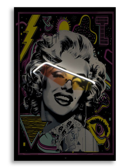 Toile murale lumineuse LED Pop art Cadre noir 60x90 Finition 3D Marilyn Monroe 