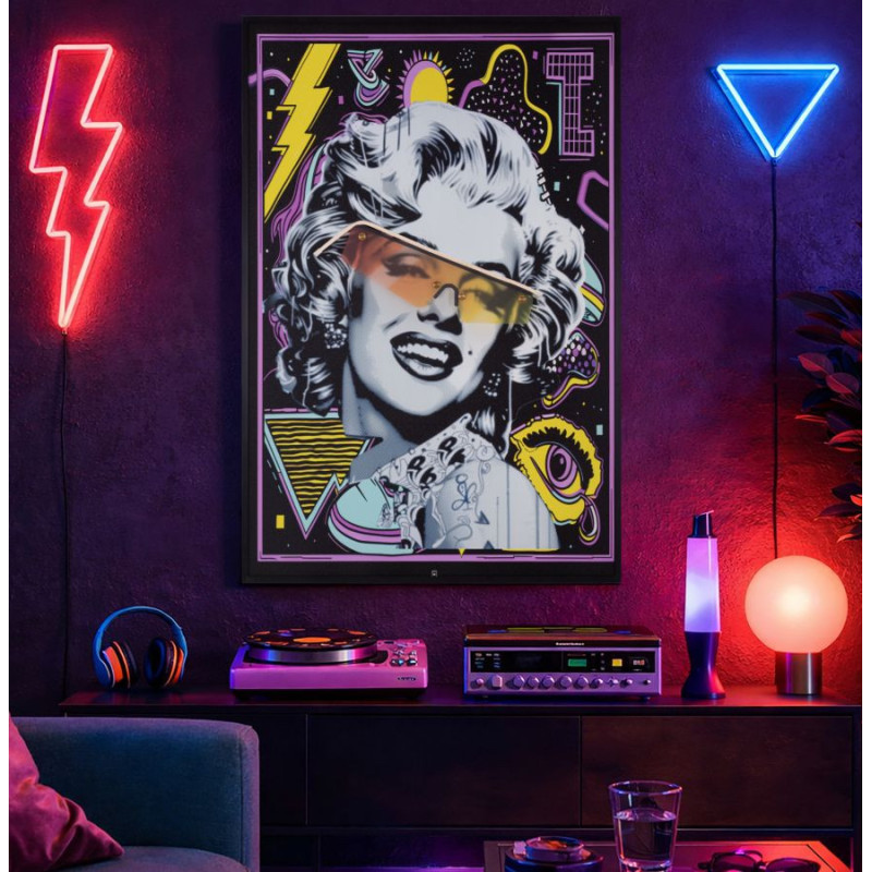 Toile murale lumineuse LED Pop art Cadre noir 60x90 Finition 3D Marilyn Monroe 