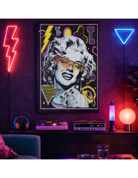 Toile murale lumineuse LED Pop art Cadre noir 60x90 Finition 3D Marilyn Monroe 