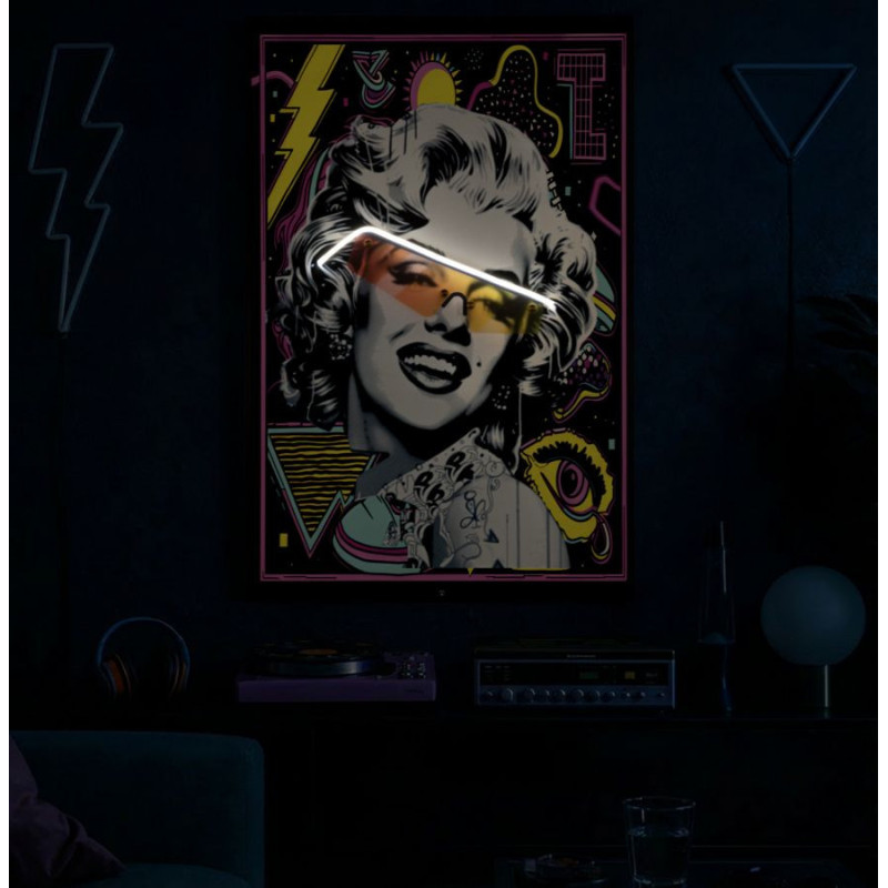 Toile murale lumineuse LED Pop art Cadre noir 60x90 Finition 3D Marilyn Monroe 