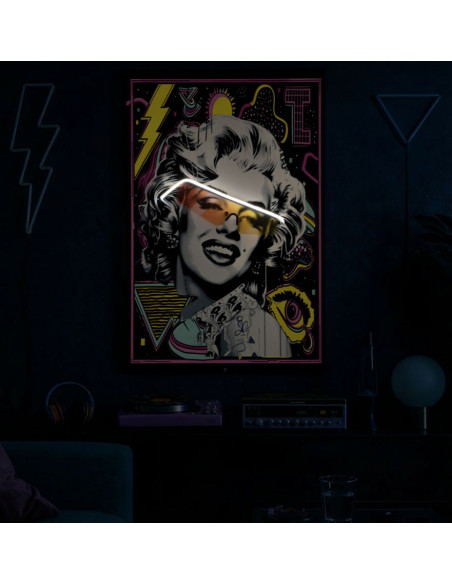 Toile murale lumineuse LED Pop art Cadre noir 60x90 Finition 3D Marilyn Monroe 