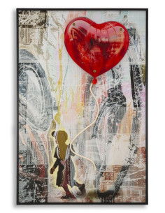 Toile murale lumineuse LED Pop art Enfant Ballon Coeur Cadre noir 60x90 Finition 3D Herat 