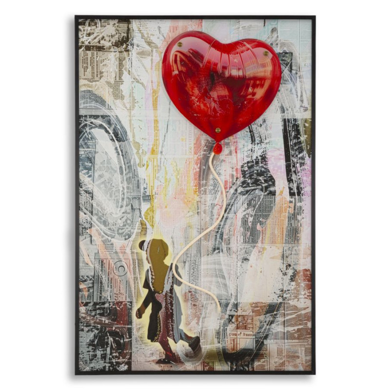 Toile murale lumineuse LED Pop art Enfant Ballon Coeur Cadre noir 60x90 Finition 3D Herat 