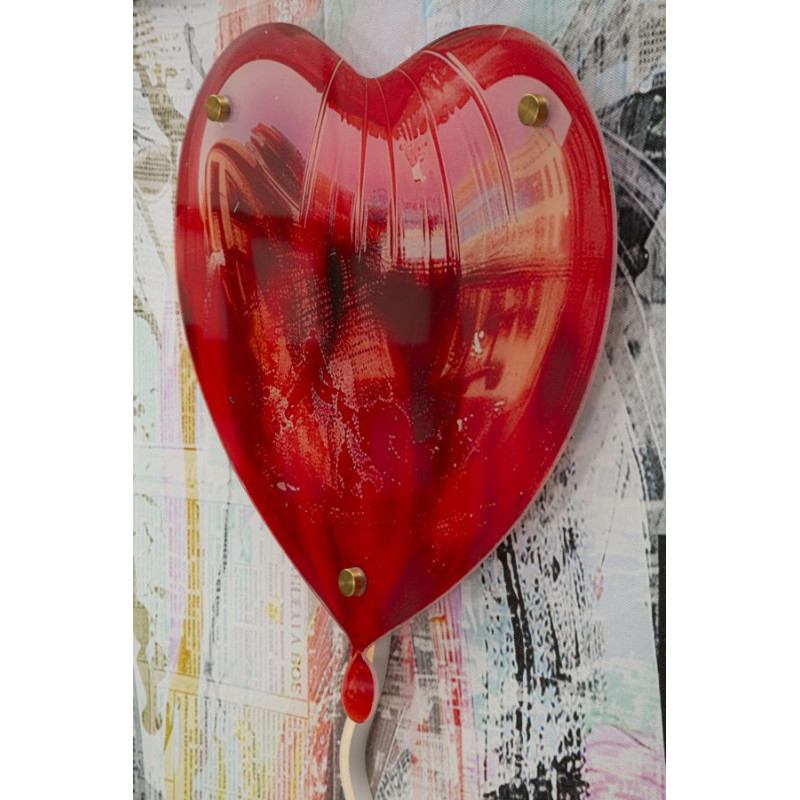 Toile murale lumineuse LED Pop art Enfant Ballon Coeur Cadre noir 60x90 Finition 3D Herat 