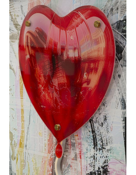 Toile murale lumineuse LED Pop art Enfant Ballon Coeur Cadre noir 60x90 Finition 3D Herat 