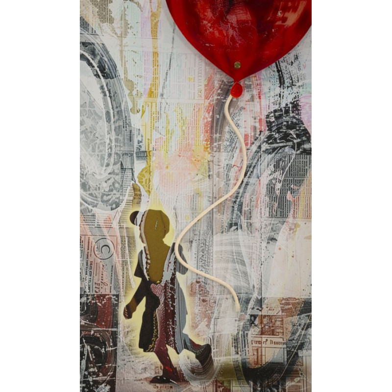 Toile murale lumineuse LED Pop art Enfant Ballon Coeur Cadre noir 60x90 Finition 3D Herat 