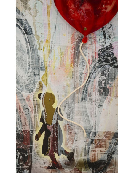 Toile murale lumineuse LED Pop art Enfant Ballon Coeur Cadre noir 60x90 Finition 3D Herat 