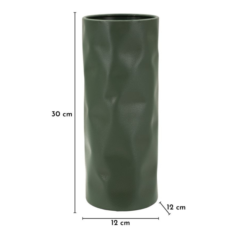 Vase design minimaliste Cylindrique H 30 cm Métal Vert Martelé Norimberga 