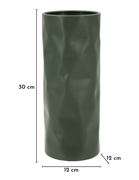Vase design minimaliste Cylindrique H 30 cm Métal Vert Martelé Norimberga 