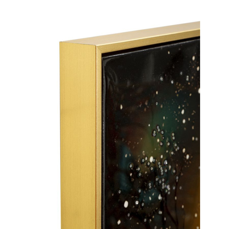 Grande Toile murale Paon avec strass Cadre doré 70x100 Finition laquée Peacock 